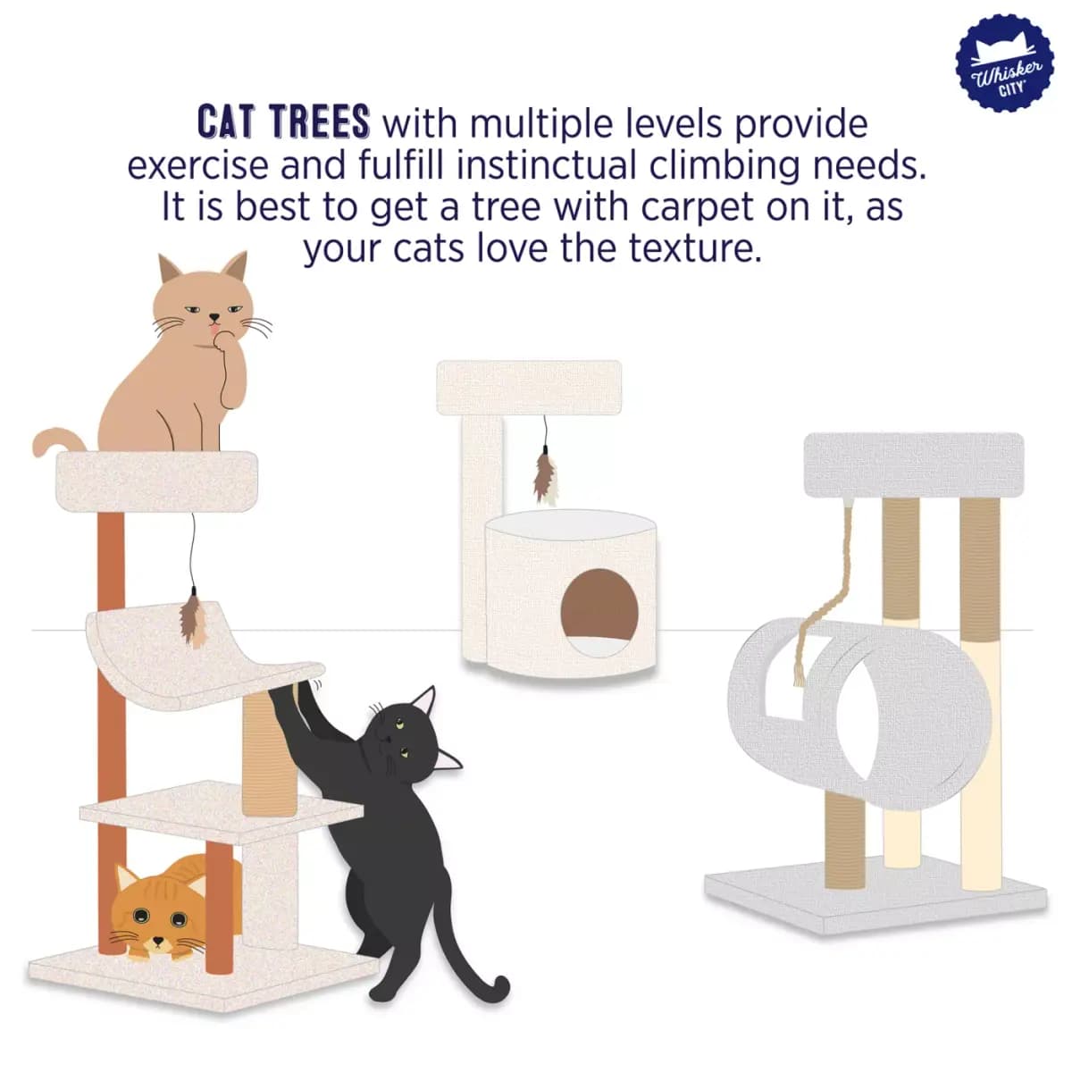 Whisker City® 60-in Playbox, Ball Track with Scratcher Toys Cat Tree, Scratching Post, White, Tan [Includes 1 Perch, 8 Jute Scratching Poles & Linen, Intended Pet(s) Cat, Color Whi
