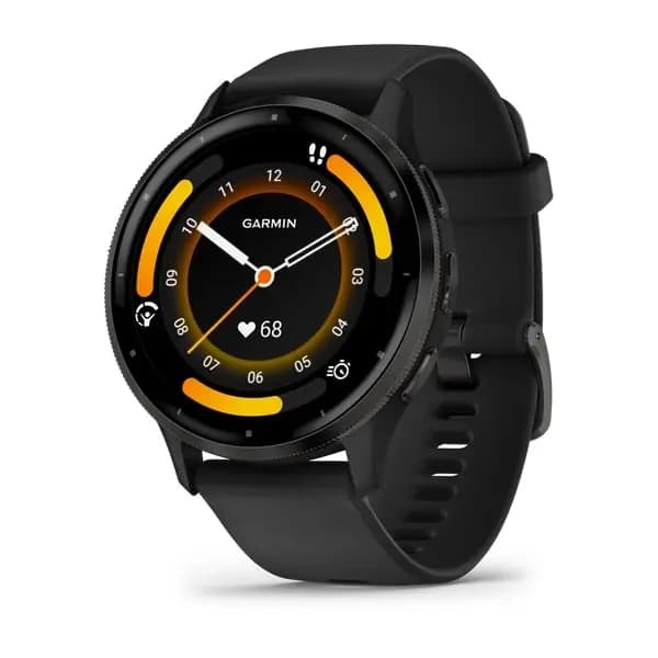 Garmin Venu 3 Slate Stainless Steel Bezel with Black Case and Silicone Band [AMOLED (optional always-on mode), Swim, 5 ATM, 1.2" (30.4 mm) diameter]