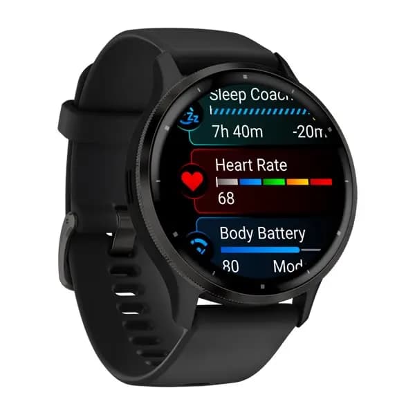Garmin Venu 3 Slate Stainless Steel Bezel with Black Case and Silicone Band [AMOLED (optional always-on mode), Swim, 5 ATM, 1.2" (30.4 mm) diameter]