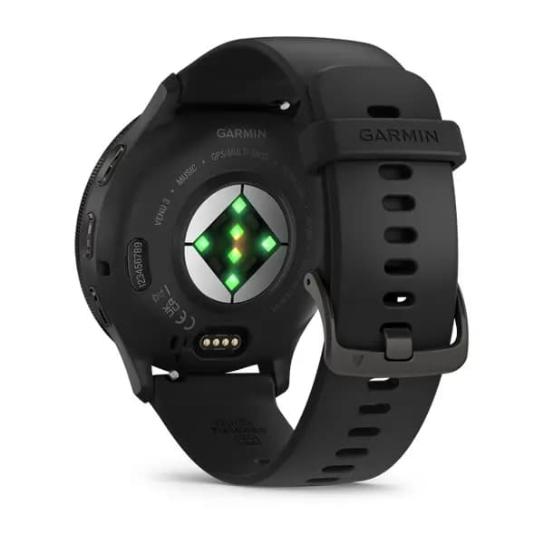 Garmin Venu 3 Slate Stainless Steel Bezel with Black Case and Silicone Band [AMOLED (optional always-on mode), Swim, 5 ATM, 1.2" (30.4 mm) diameter]