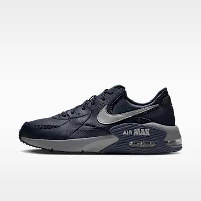 Nike Air Max Excee Leather Men's Shoes with Reflective Accents Obsidian/Stealth/Diffused Blue/Metallic Silver [Obsidian/Stealth/Diffused Blue/Metallic Silver, Reflective details, F