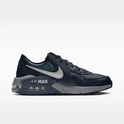 Nike Air Max Excee Leather Men's Shoes with Reflective Accents Obsidian/Stealth/Diffused Blue/Metallic Silver [Obsidian/Stealth/Diffused Blue/Metallic Silver, Reflective details, F