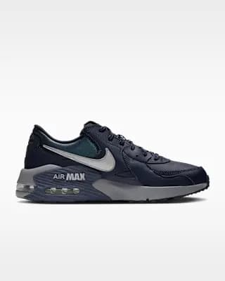 Nike Air Max Excee Leather Men's Shoes with Reflective Accents Obsidian/Stealth/Diffused Blue/Metallic Silver [Obsidian/Stealth/Diffused Blue/Metallic Silver, Reflective details, F