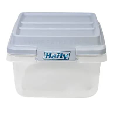 Hefty 18qt Plastic Storage Bin with Gray HI-RISE Stackable Lid: Universal Storage, Locking Handles, Snap Closure [18 Quart, Spot or Wipe Clean, Universal Storage]
