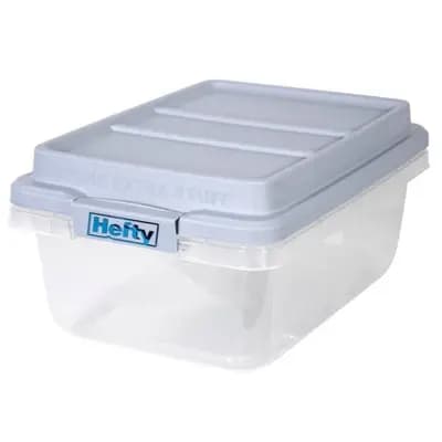 Hefty 18qt Plastic Storage Bin with Gray HI-RISE Stackable Lid: Universal Storage, Locking Handles, Snap Closure [18 Quart, Spot or Wipe Clean, Universal Storage]
