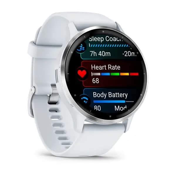 Garmin Venu 3 Silver Stainless Steel Bezel with Whitestone Case and Silicone Band [AMOLED (optional always-on mode), Swim, 5 ATM, 1.2" (30.4 mm) diameter]
