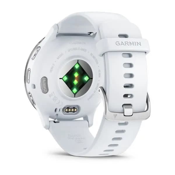 Garmin Venu 3 Silver Stainless Steel Bezel with Whitestone Case and Silicone Band [AMOLED (optional always-on mode), Swim, 5 ATM, 1.2" (30.4 mm) diameter]