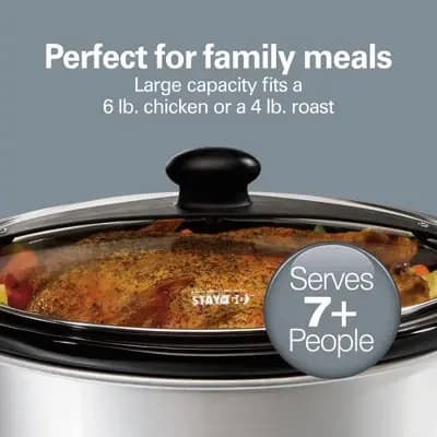 Hamilton Beach 6qt Stay or Go Slow Cooker Silver - 33262: Removable Stoneware Pot, 3 Settings, Dishwasher-Safe Parts [265 Watts, Metal, 108 Ounces]