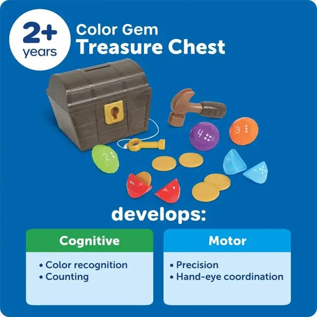 Fat Brain Toys Gem Surprise Treasure Chest [BUILD PRESCHOOL READINESS: Introduces numbers and colors through hands-on play; a great fit for preschool learning toys, classroom treas