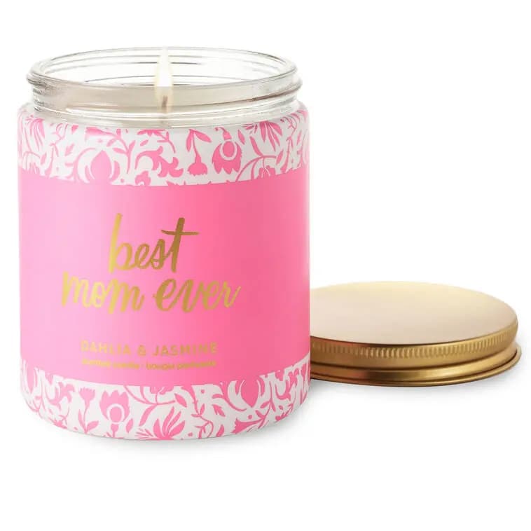 Best Mom Ever Dahlia and Jasmine Scented Jar Candle, 7 oz. [On front: Best Mom Ever; On back: "M, 7 oz.; 2.62'' W x 3.62'' H x 2.62'', 1, Candle]