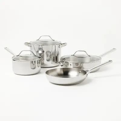7pc Stainless Steel Cookware Set Silver - Figmint™ [Stainless Steel, 18/0 Stainless Steel, BPA-Free, Stay-Cool Handle]