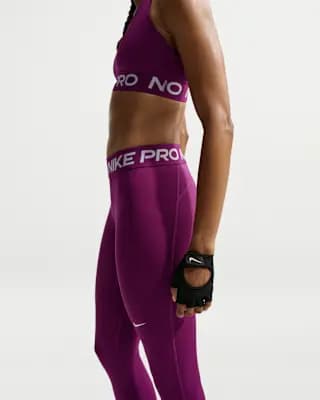 Nike Pro Women's Mid-Rise Full-Length Leggings True Berry/White [True Berry/White, 78-83% polyester/17-22% spandex, Machine Wash]