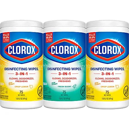 Clorox Disinfecting Cleaning Wipes Variety Pack, Fresh Scent and Crisp Lemon, 75 Count Each, Pack of 3 (60379) [Fragrance Fresh, Number Of Sheets Per Container 75, Number Of Contai