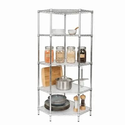 Honey-Can-Do 5Tier Corner Shelving Storage Organizer, 350lb Shelf Capacity, Gray [Steel Alloy, 40.26 pounds, 5]