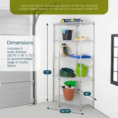 Honey-Can-Do 5Tier Corner Shelving Storage Organizer, 350lb Shelf Capacity, Gray [Steel Alloy, 40.26 pounds, 5]