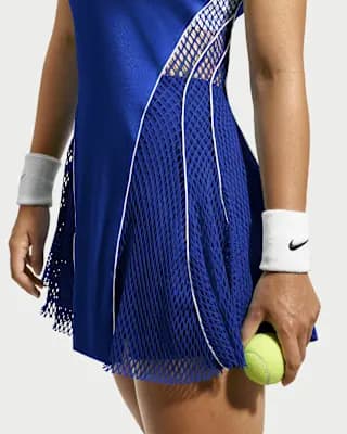 NikeCourt Slam Women's Tennis Dress Old Royal/White [Body: 83% polyester/17% spandex. Panels: 79% polyester/21% spandex., Machine wash, XS (0–2)-XXL (20–22)]