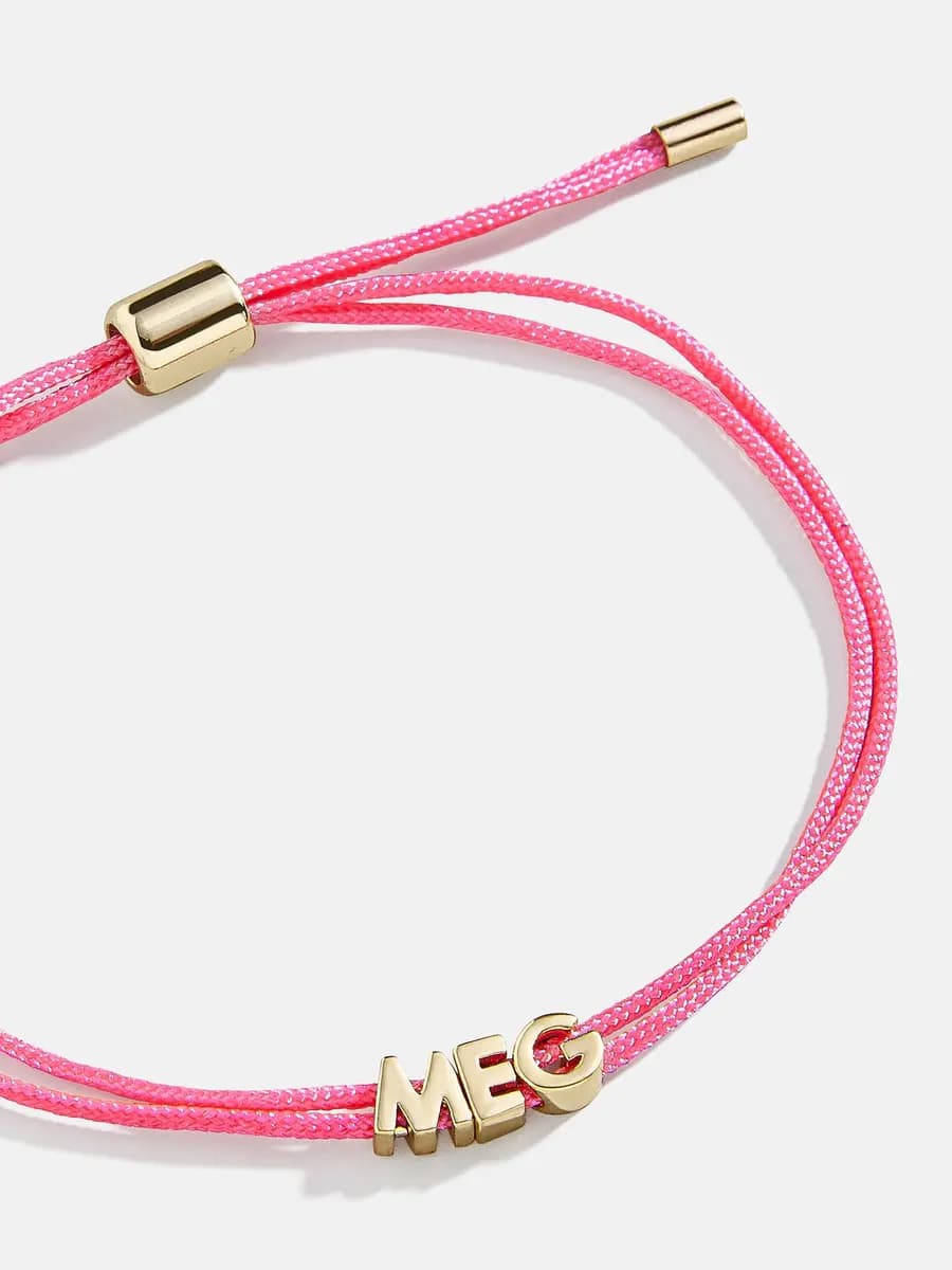 BaubleBar Custom Cord Bracelet - Neon Pink Neon Pink [Miniature gold letters are water resistant, Choose from 18 cord colors]