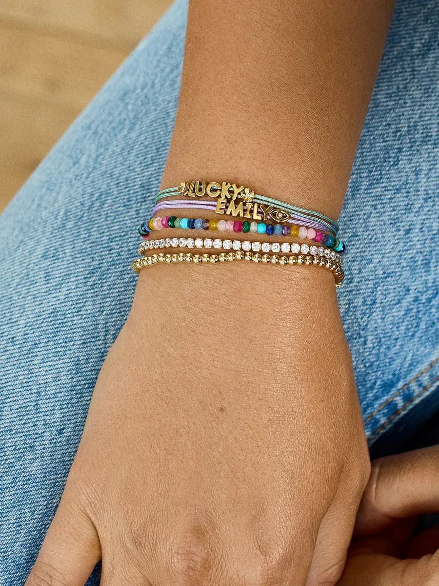 BaubleBar Custom Cord Bracelet - Neon Pink Neon Pink [Miniature gold letters are water resistant, Choose from 18 cord colors]