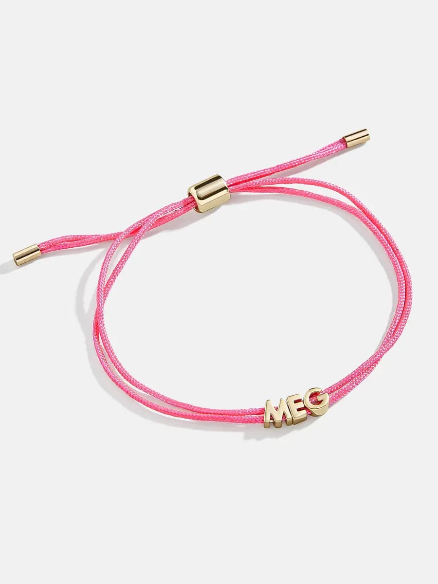BaubleBar Custom Cord Bracelet - Neon Pink Neon Pink [Miniature gold letters are water resistant, Choose from 18 cord colors]