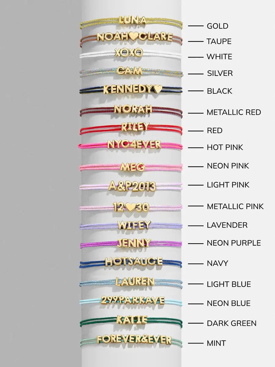 BaubleBar Custom Cord Bracelet - Neon Pink Neon Pink [Miniature gold letters are water resistant, Choose from 18 cord colors]