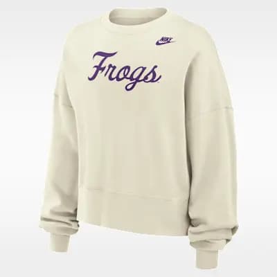 TCU Horned Frogs Phoenix Fleece Women's Nike Football Crew-Neck Sweatshirt Sail [Sail, 52% cotton/32% rayon/18% polyester, Machine wash]