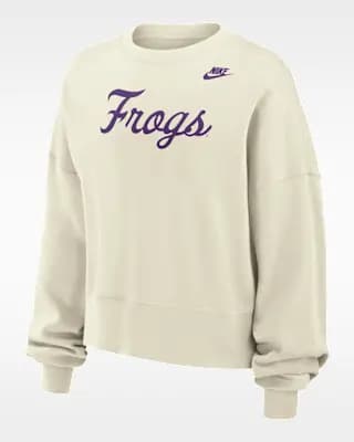 TCU Horned Frogs Phoenix Fleece Women's Nike Football Crew-Neck Sweatshirt Sail [Sail, 52% cotton/32% rayon/18% polyester, Machine wash]