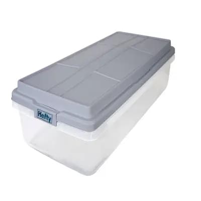 Hefty 63qt Hi-Rise Underbed Clear Storage: Plastic Utility Bin with Locking Handles & Latches, Long Universal Storage [63 Quart, Spot or Wipe Clean, Universal Storage]