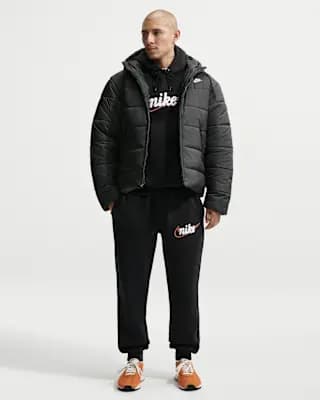 Nike Sportswear Club Men's Fleece Joggers Black/Black/Safety Orange [Body: 80% cotton/20% polyester. Side pocket knuckle side: 100% cotton, Machine wash, XS-4XL Tall]