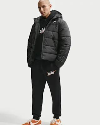 Nike Sportswear Club Men's Fleece Joggers Black/Black/Safety Orange [Body: 80% cotton/20% polyester. Side pocket knuckle side: 100% cotton, Machine wash, XS-4XL Tall]