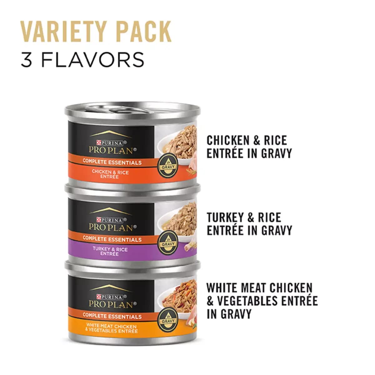 Purina® Pro Plan Complete Essentials Adult Wet Cat Food - In Gravy, Variety Pack, 3 Oz, 24 Count [Species Cat, Brand Pro Plan Complete Essentials, Food Type Gravy, Breed Size Gravy