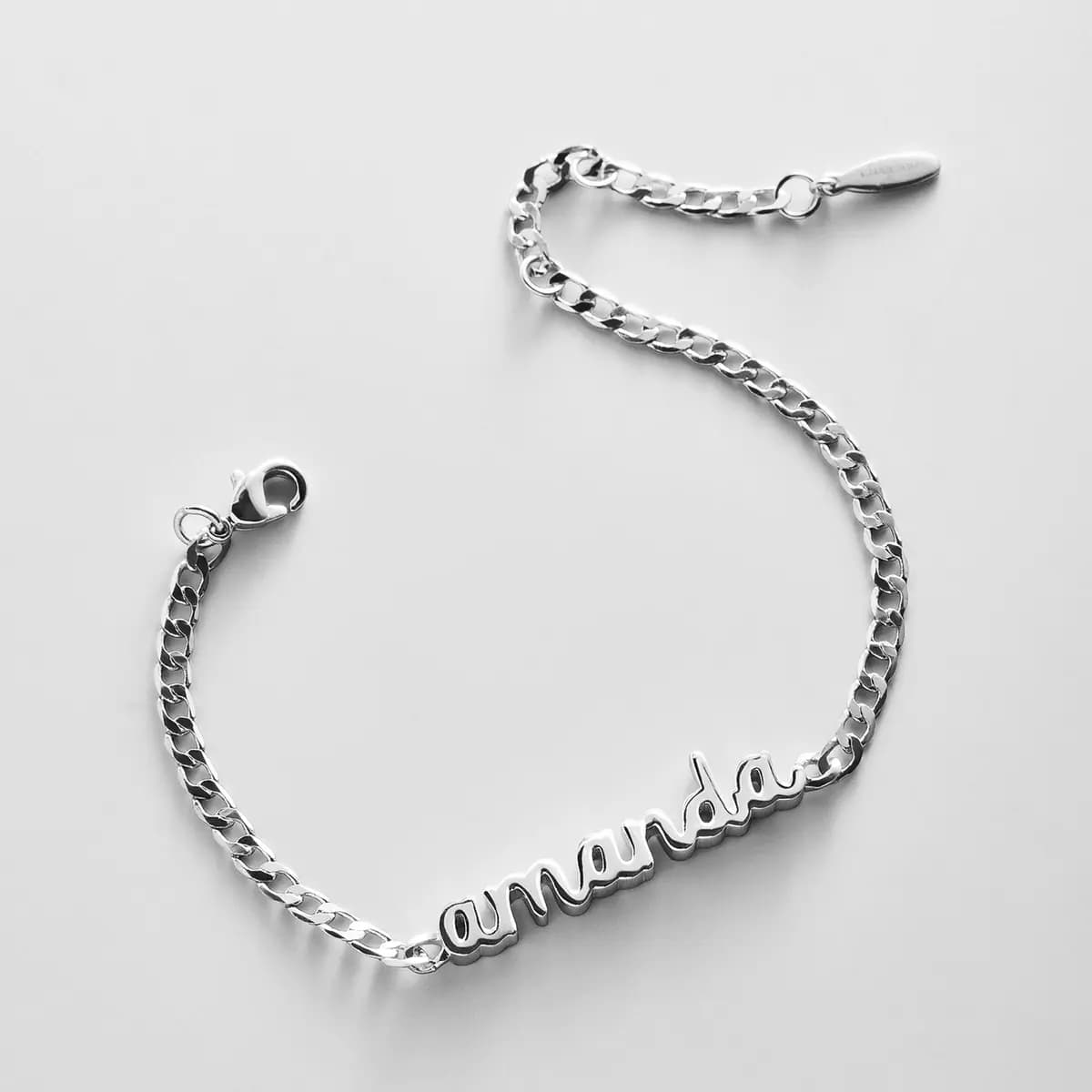 BaubleBar Curb Chain Custom Bracelet - Silver Script [Set on a smooth curb chain, Customize with up to 10 letters in the fon, Available in glossy gold or sleek silver,]