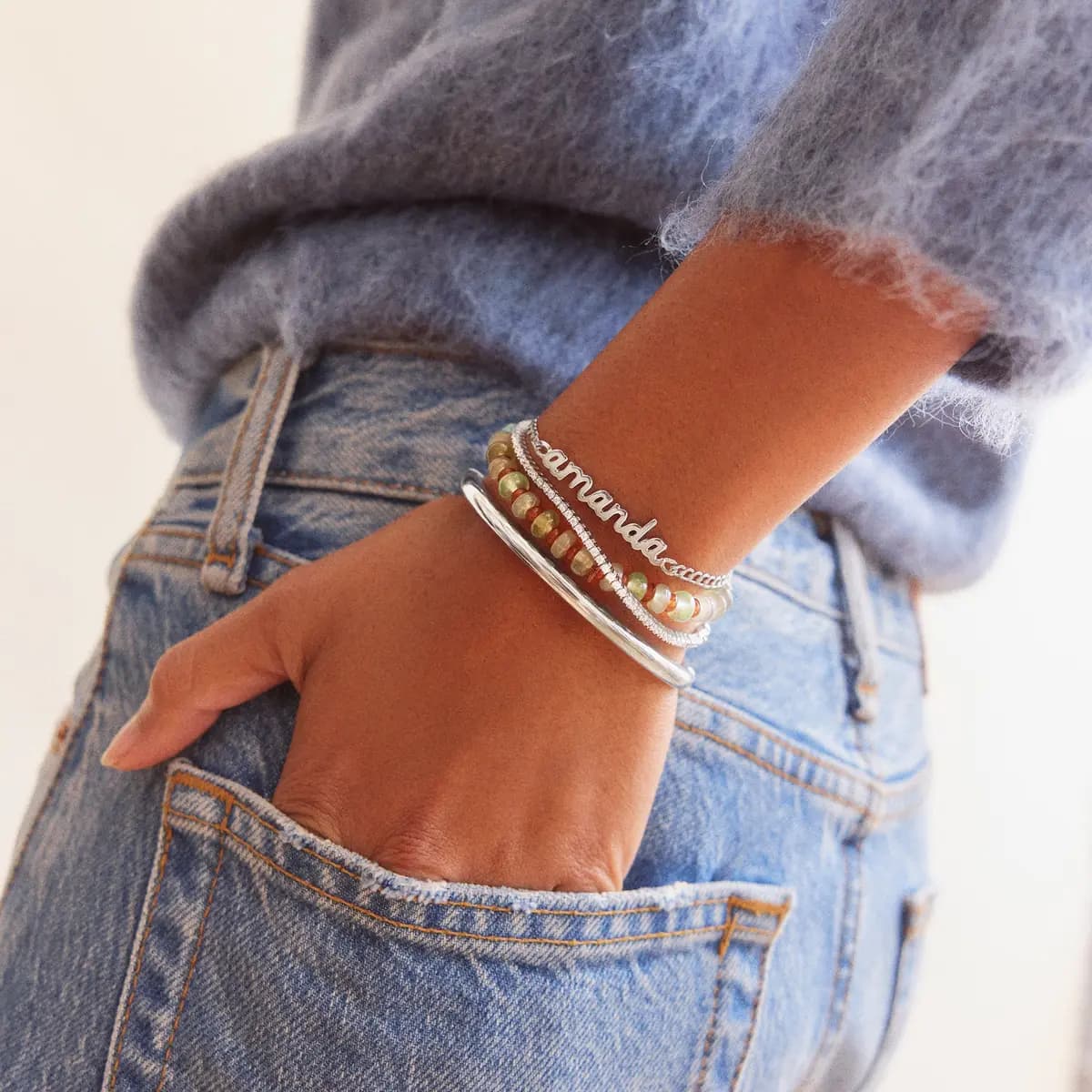 BaubleBar Curb Chain Custom Bracelet - Silver Script [Set on a smooth curb chain, Customize with up to 10 letters in the fon, Available in glossy gold or sleek silver,]