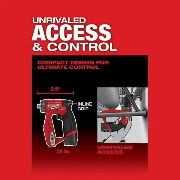 Milwaukee M12 FUEL 12V Lithium-Ion Brushless Cordless 4-in-1 Installation 3/8 in. Drill Driver with 4 Tool Head (Tool-Only), 2505-20 [Battery Amp Hours: No Battery, Battery Power T