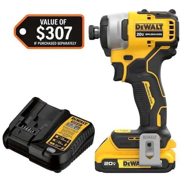DEWALT Atomic 20V Max Lithium-Ion Brushless Cordless Compact 1/4 in. Impact Driver Kit with 2.0Ah Battery and Charger, DCF809D1 [Battery Amp Hours: 2 Ah, Battery Power Type: Lithiu