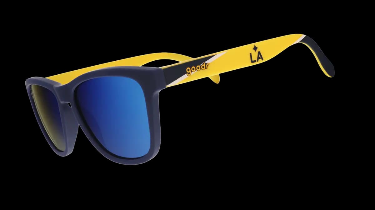 goodr Angeleno Navy and Yellow [UV400, reflective lenses, premium polymer]