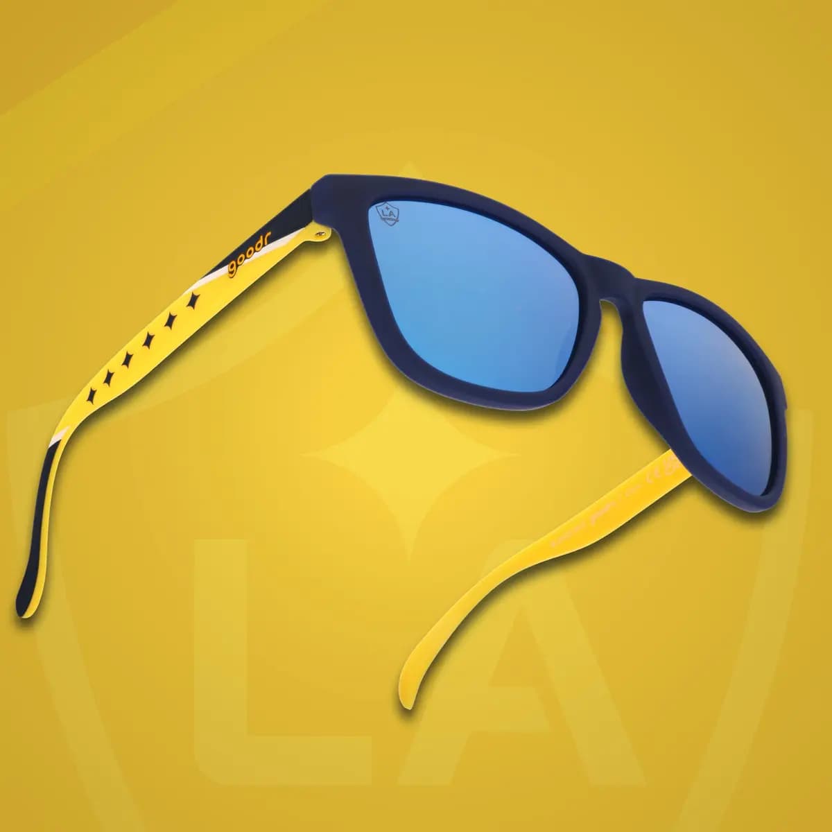 goodr Angeleno Navy and Yellow [UV400, reflective lenses, premium polymer]