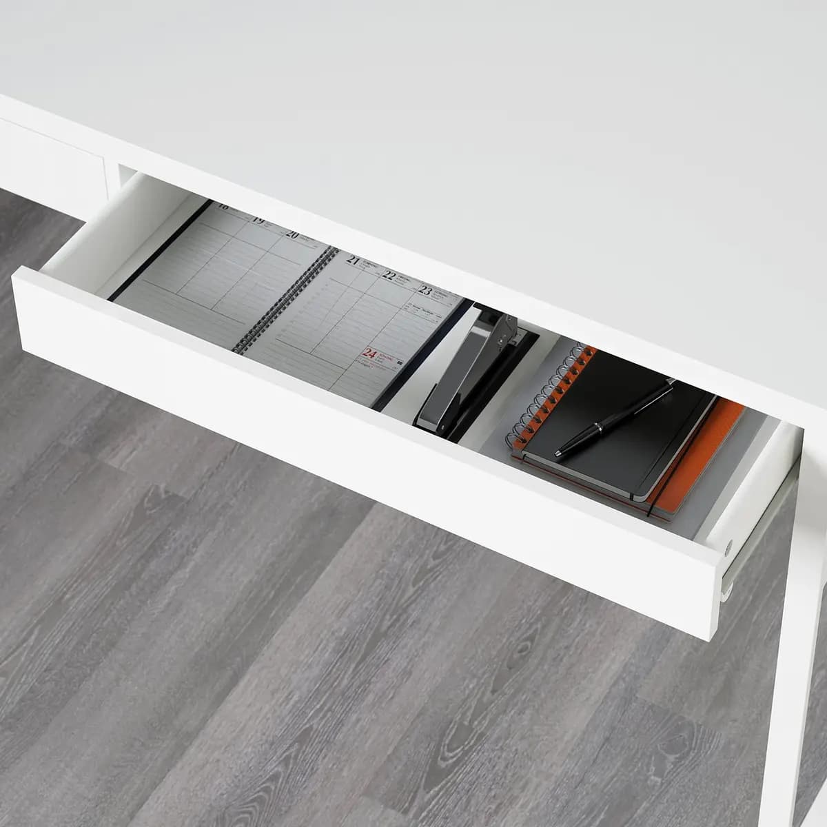 IKEA MICKE Desk, white 55 7/8x19 5/8 " [Max. load 110 lb, Maximum load/drawer 7 lb, Width 55 7/8 "]
