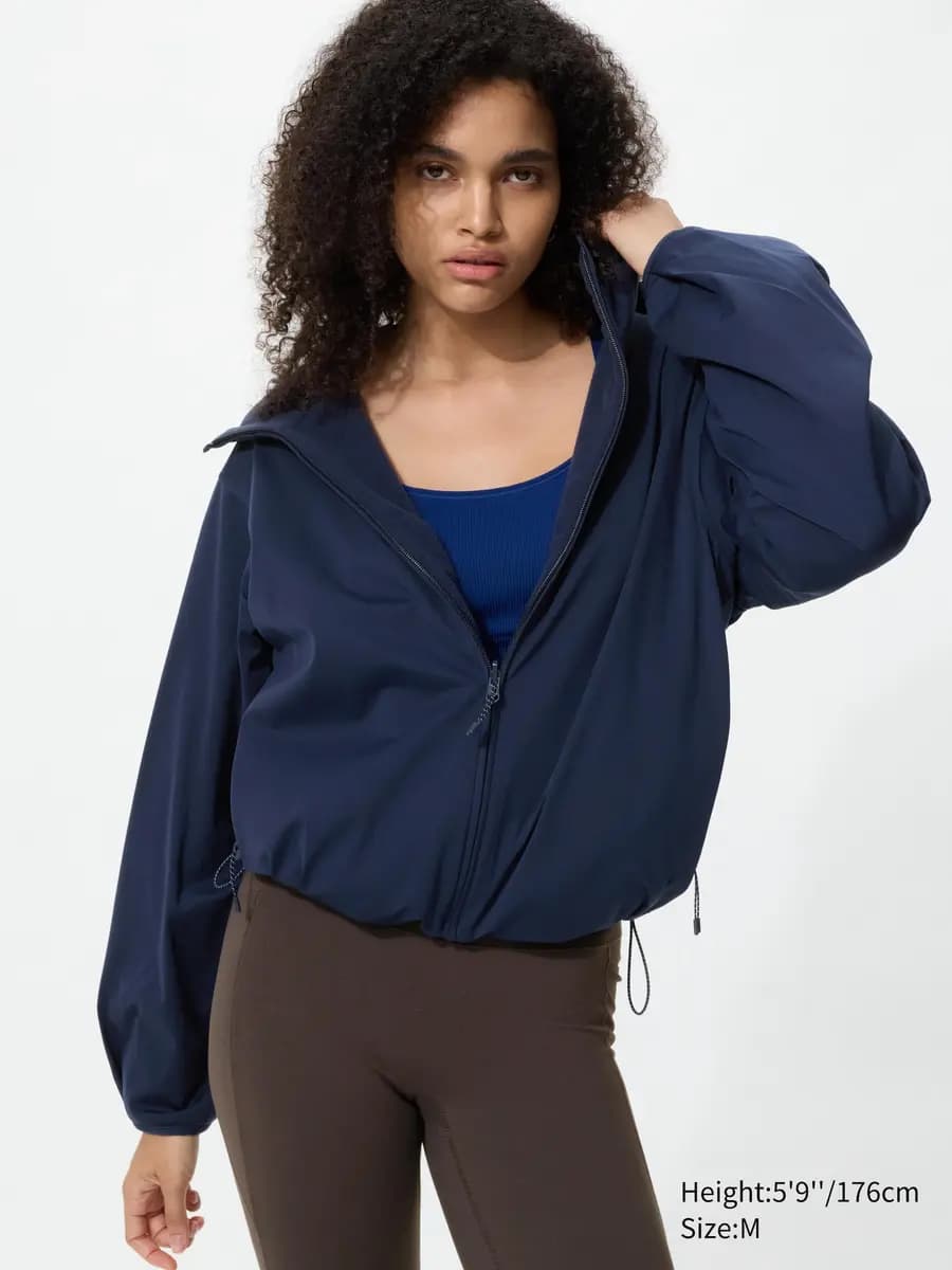 Uniqlo Windproof Fleece Reversible Full-Zip Hoodie Navy [Face: 100% Polyester/ Back: 100% Polyester, Imported, Reversible design.]
