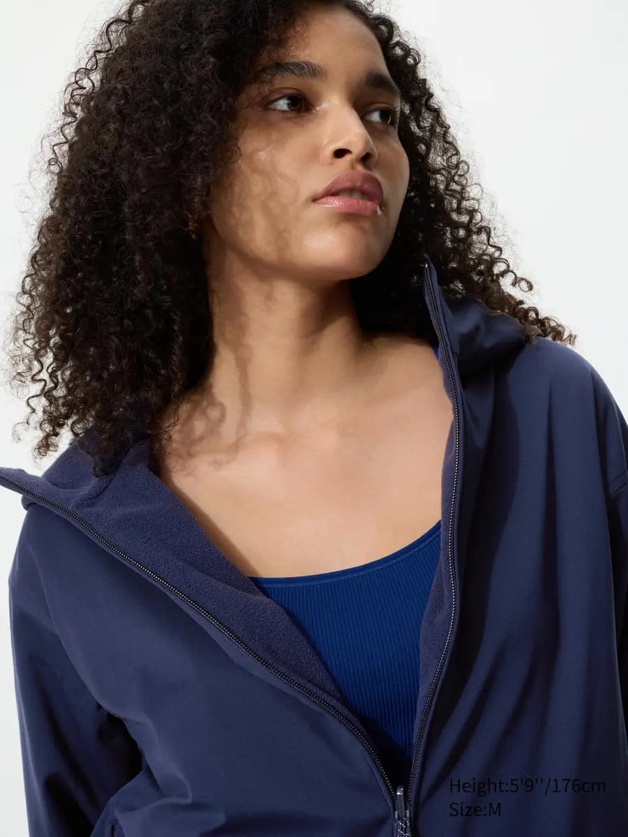 Uniqlo Windproof Fleece Reversible Full-Zip Hoodie Navy [Face: 100% Polyester/ Back: 100% Polyester, Imported, Reversible design.]