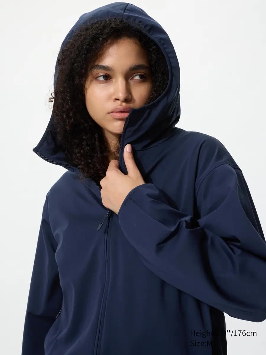 Uniqlo Windproof Fleece Reversible Full-Zip Hoodie Navy [Face: 100% Polyester/ Back: 100% Polyester, Imported, Reversible design.]