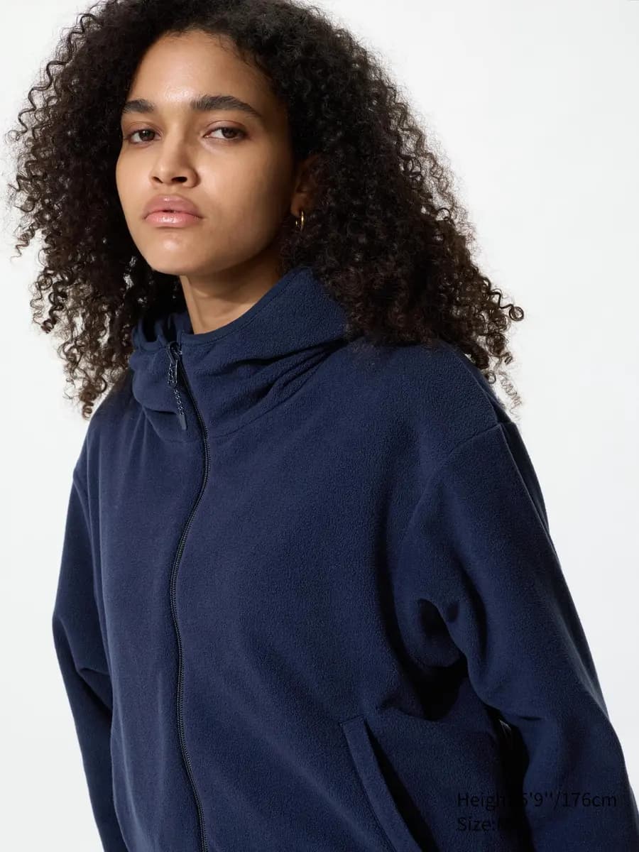 Uniqlo Windproof Fleece Reversible Full-Zip Hoodie Navy [Face: 100% Polyester/ Back: 100% Polyester, Imported, Reversible design.]