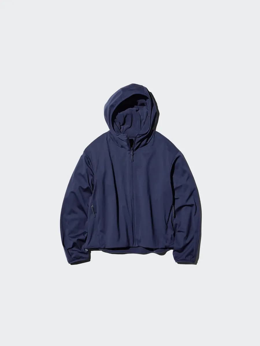 Uniqlo Windproof Fleece Reversible Full-Zip Hoodie Navy [Face: 100% Polyester/ Back: 100% Polyester, Imported, Reversible design.]