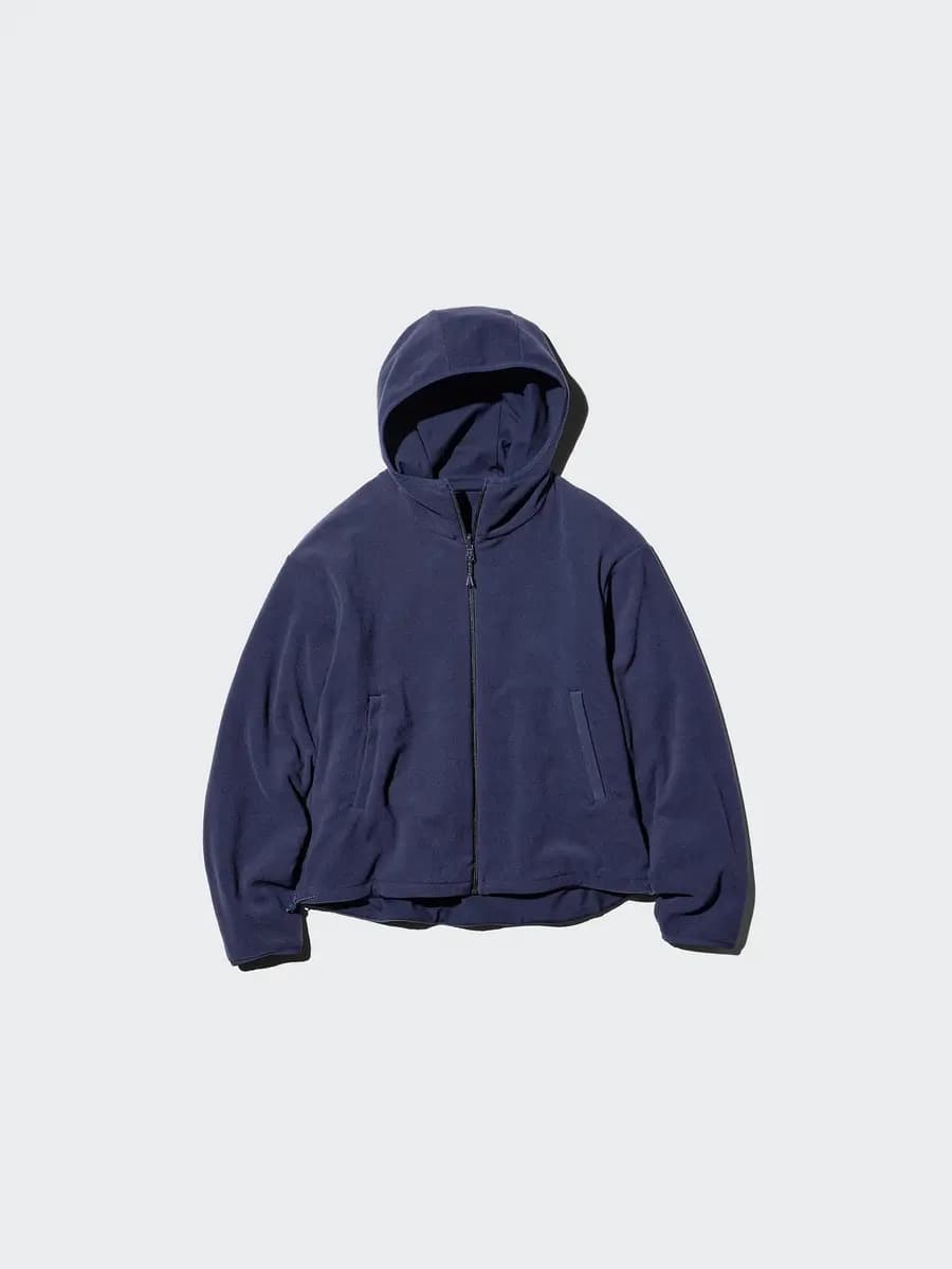 Uniqlo Windproof Fleece Reversible Full-Zip Hoodie Navy [Face: 100% Polyester/ Back: 100% Polyester, Imported, Reversible design.]