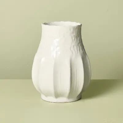 Hearth & Hand with Magnolia 12" Pleated Ceramic Vase Sour Cream - Hearth & Hand™ with Magnolia [5.29 Pounds, Ceramic, Stoneware, Novelty (shape)]