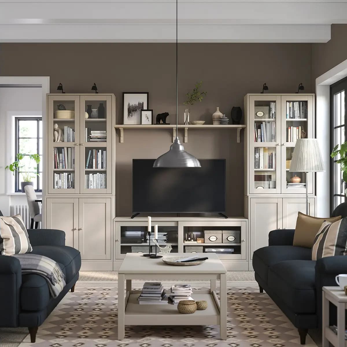 IKEA HAVSTA TV storage combination/glass doors, gray-beige 126 3/4x18 1/2x83 1/2 " [Width 126 3/4 ", Depth 18 1/2 ", Height 83 1/2 "]