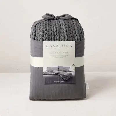 Casaluna 50"x70" Oversized Solid Bed Throw Dark Gray - Casalunaâ„¢: Acrylic, Knitted, Reversible, Machine Washable [100% Acrylic, 0, Heavyweight Fabric]