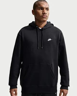 Nike Club Men's Pullover Fleece Hoodie Black/Black/White [Body: 67-81% cotton/19-33% polyester, Machine wash, XXS-4XL Short]