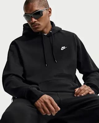 Nike Club Men's Pullover Fleece Hoodie Black/Black/White [Body: 67-81% cotton/19-33% polyester, Machine wash, XXS-4XL Short]