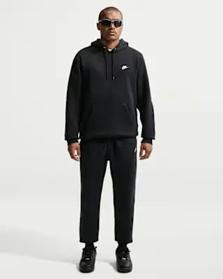 Nike Club Men's Pullover Fleece Hoodie Black/Black/White [Body: 67-81% cotton/19-33% polyester, Machine wash, XXS-4XL Short]
