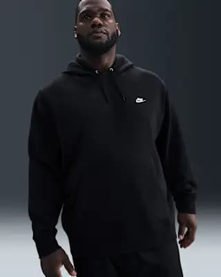 Nike Club Men's Pullover Fleece Hoodie Black/Black/White [Body: 67-81% cotton/19-33% polyester, Machine wash, XXS-4XL Short]